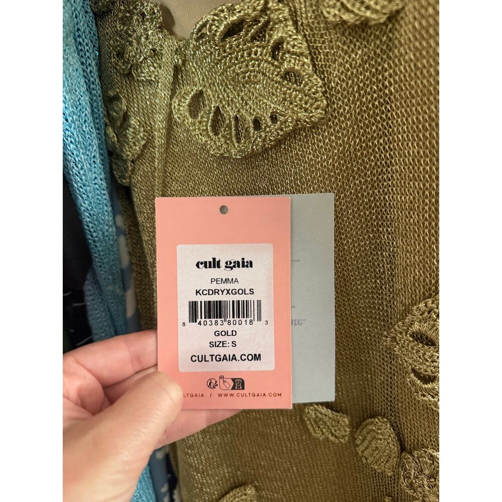 Cult Gaia Pemma Crochet Coverup Dress in Gold Knit Size Small - Picture 7 of 7